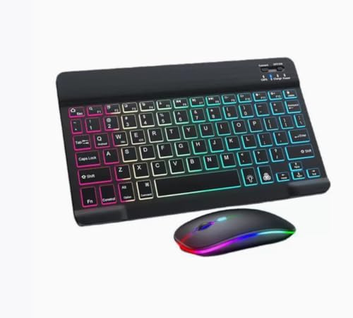 ISMMIK Bluetooth Keyboard and Mouse Set - Quiet Rechargeable Wireless Keyboard and Mouse Combo with 7-Color Backlit Compatible with Windows/Android/iOS IPAD, Ultra-Slim, QWERTY UK Layout, Black