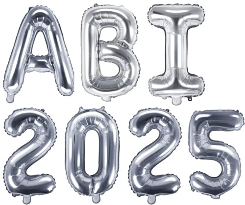 XXL Folien-Ballons ABI 2025 in silber Buchstaben-Girlande Luft-Ballons Schriftzug Höhe 35cm Abitur Schul-Abschluss Abi-Party Feier Schul-Ende Gymansium Matura Diplom Reife-Prüfung Raum-Deko-ration