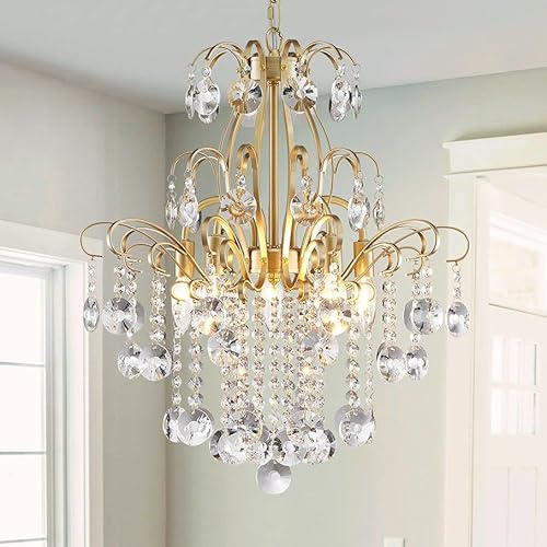 WUZUPS araña de cristal 5-luz colgante lámpara de techo moderna lámpara para dormitorio pasillo bar cocina baño, h 57 x w 50, base e14, oro