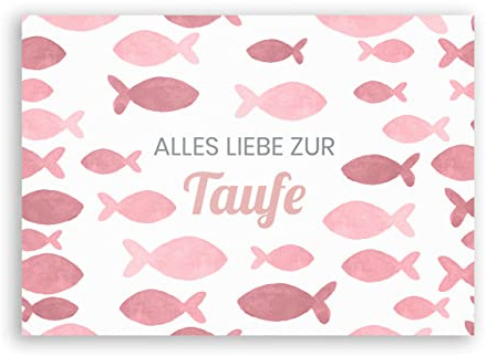 Friendly Fox Karte zur Taufe Fische, 1x Taufkarte mit Umschlag, zur Taufe rosa Fische, DIN A6 Klappkarte