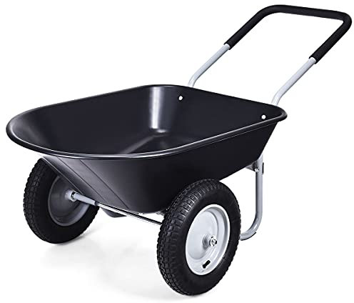GOPLUS Brouette Jardin à 2 Roues pour Jardinage, Chariot de Jardin 75L Charge 100kg, Chariot de Jardin avec Poignée, Cadre en Fer 140x65x65CM(Noir)