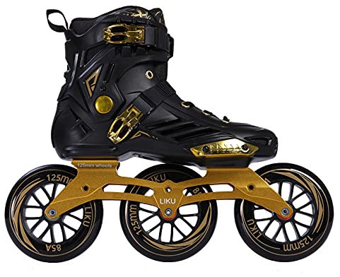 LIKU Performance 125 3WD Speed Inline Skates Unisex (Schwarz & Gold, Herren 10.5/Damen 11.5)