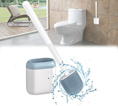 SRHIMEOS Brosse De Toilette Brosse WC en Silicone, Antibactérienne Balayette Soies De Silicone Propres, Support À SéChage Rapide,Balayette De WC pour Salle De Bain (Blue)