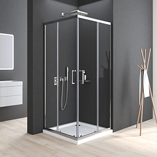 Duschkabine 80x80 cm Schiebetür Eckeinstieg Duschkabine mit Schiebetüren 6mm ESG Glas Duschschiebetür Duschabtrennung Eckeinstieg Duschwand Höhe 185cm