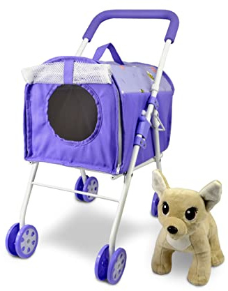 ANIVIA Pet Stroller and Accessories for Kids Ages 3 to 7 Year Olds, Dog Toy for Toddlers, 2 Pieces Play Dog Set, Puppy Party Playset with 1 Pet Puppy Included Purple