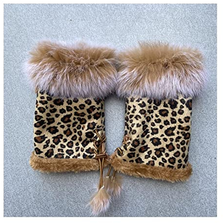 MASKIS Gants Chauds pour Femmes Automne Hiver Imitation Fourrure de Lapin Demi-Doigt Mitaines intérieur Dames sans Doigts Ordinateur dactylographie Froid Gant léopard