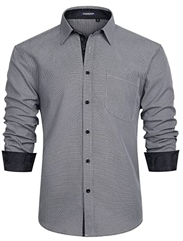 HISDERN Chemise Homme Manches Longues Gris Chemises Habillées Hommes de Marque Regular Fit Casual Business Chemise,Gris,3XL