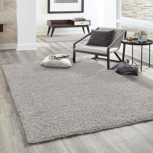 VIMODA Hochflor Teppich Prime Shaggy Langflor Wohnzimmer Schlafzimmer Modern Farben, Farbe:Grau, Maße:120x170 cm