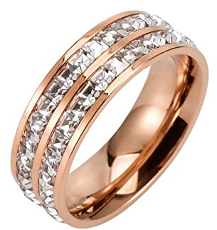 KnBoB Ring Schlicht, Edelstahl Ring Herren Damen Gold/Rosegold/Silber Ewigkeit mit Weiß Quadrat Zirkonia Ringe Verlobungsring