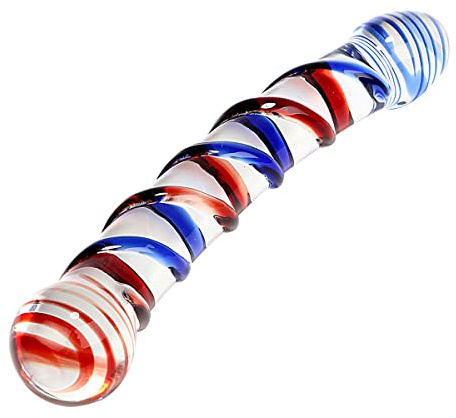 LAHTI 20,6 cm gode en verre coloré de stimulateur clitoridien à deux têtes avec des bouchons anaux, jouet sexuel de gode de pénis en cristal pour les Couples