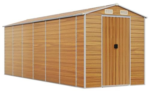 vidaXL Garden Shed, Outdoor Storage Shed with 4 Air Vents, Tool Shed for Lawn Garage Yard, Metal Garden Storage Unit, Light Brown Galvanised Steel