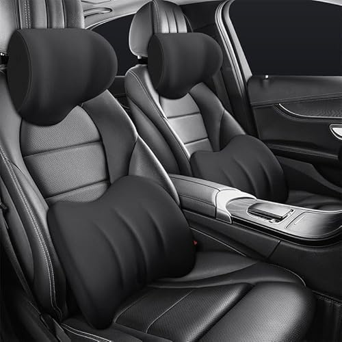 Topbashgo Ergonomische Kopfstütze und Lendenkissen für Autositze, Sitzkissen Nackenkissen Auto, Sitzerhöhung Erwachsene, 100% Memory Foam (schwarz)