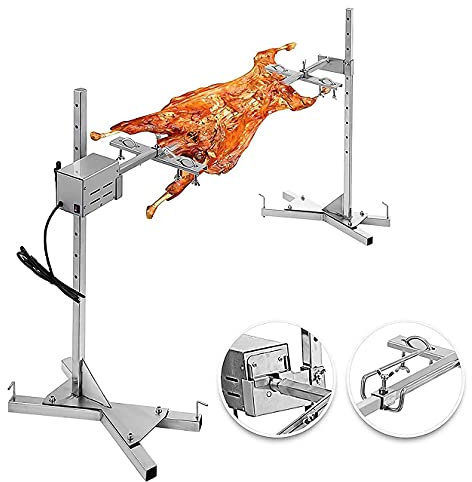 RajoNN Kit griglia girarrosto per Barbecue, forchette per Carne con Asta per spiedo Elettrico Automatico in Acciaio Inossidabile, Campeggio all'aperto, Festa, Grande griglia, girarrosto, Altezza