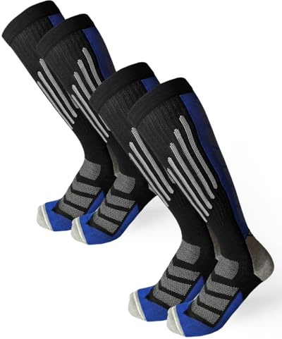 KIZI Lot de 2 paires de chaussettes de sport d'hiver pour homme, chaussettes de ski adaptées pour les sports d'hiver Made in Italy, noir/bleu, 43-46