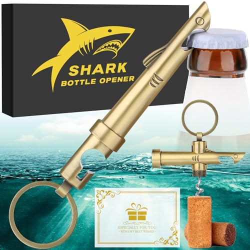 LKKCHER Neuer Korkenzieher in Hai-Form mit Schlüsselanhänger, Angler-Geschenk für Angler, Herren, Vater, Vatertag, Weihnachten, Geburtstag, Bronze, Geschenk