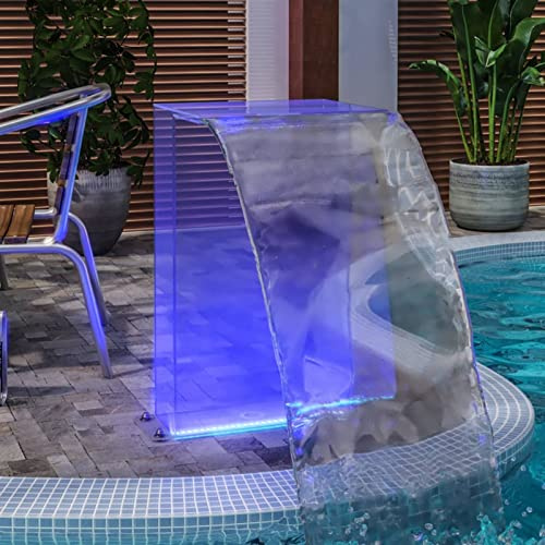 ARKEM Fontana da Piscina LED RGB in Acrilico 51 cm a Cascata, Rettangolare in Acciaio Inossidabile per Laghetto e Giardino
