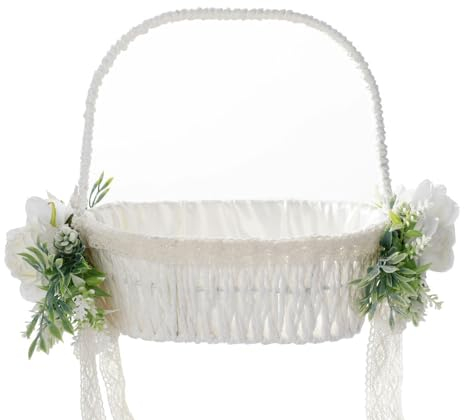 JYCRA 2 Stück Blumenmädchen-Korb, Handgefertigter Rattan-Korb mit Griff, Blumenmädchen-Körbe für Hochzeiten, Faltbarer Griff und Künstlicher Fleck, Blumenkorb für Hochzeitszeremonie, Party-Dekoration