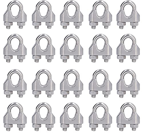 20 Stück Edelstahl-Drahtseilklemme, Drahtseil-Clip, Hardware, Rigging-Kabel-Clip, Schloss, Klemmbefestigungen (M5 (5 mm))