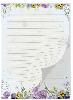Briefpapier Motiv Natur Veilchen Blumen pastell Briefblock für Mädchen Kinder und Erwachsene Geschenk (Block A4 mit 25 Blätter)