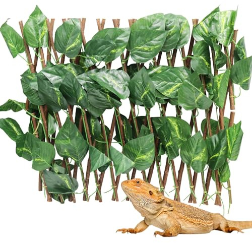 Hermit Crab Climbing Toys, Expandable Retractable Faux Artificial Ivy Trellis Hedge Fence Aquarium Tank Decoration with 2 Suction Cups, Cage Habitat Accessories for Hermit Crab Reptile