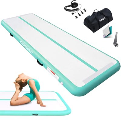 RISINGUKST Air Gymnastics Track Tumbling Mat Inflatable, 6.6ft 10ft 13ft 16ft 20ft Training Mats 4/8 Inch Thickness, Air Roller Air Barrel (Green, 300 * 100 * 10cm)