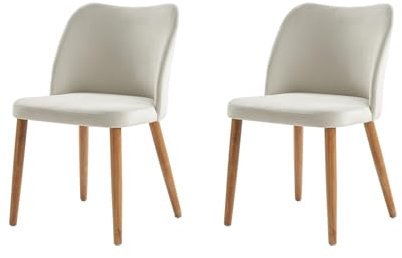 HULALA HOME 2er Set Esszimmerstühle, Schminktischstuhl, bequemer Küchenstuhl mit Holzbeinen für Wohnzimmer, Schlafzimmer und Esszimmer, Weiß