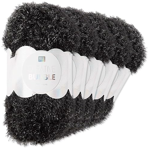 Frida's Wollhaus Rico Design 5 x 50 g Creative Bubble Schwammgarn Wolle Stricken Häkeln 57 Farben (012 | Schwarz)