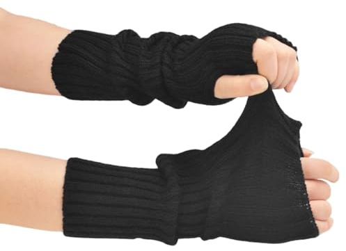 WeddHuis 1 Paire Mitaines d'Hiver Japonaises pour Femmes, Gants de Pointe Fein Strick sans Doigts, Longs Mitaines de Main Chaudes avec Poignets Plüsch, Mitaines de Main Chaudes pour Femmes