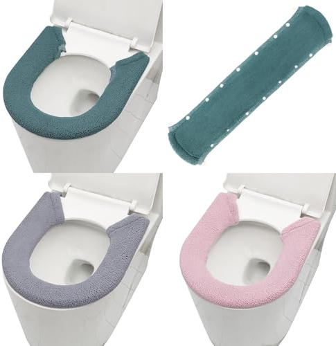 saerryor 3Pcs Toilet Seat Cover Soft Toilet Seat Warmer Pads, Universal Thicker Toilet Seat Mat Stretchable Cloth Washable Bathroom Closestool Mat Keep Warm in Winter