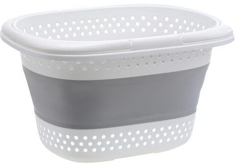 WY8 Collapsible Laundry Basket Washing Tub Foldable Clothing Storage Bucket Space Saving Ventilated Clothes Basket Durable Plastic Laundry Tub for Home Boat RV