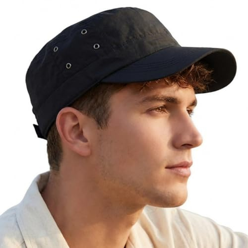 HIQIU Army Cap män sommar tunn militär keps snabbtorkande andningsbar militär mössa män justerbar sport armé kadett hatt, svart, M-L