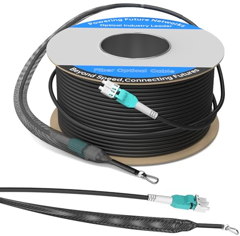100M/328FT OM3/OM4 LC to LC Outdoor Armored Fiber Optic Patch Cable, Multimode Duplex 50/125μm, 10Gb/40Gb/100Gb, Industrial TPU Jacket, Direct Burial, Uniboot, MMF, OD 5mm, Pulling Eye Kit Installed