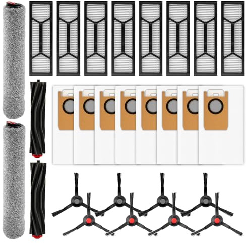 (28 Pack) Omni S1 Pro Replacement Parts Accessories Kit Compatible With Eufy Omni S1 Pro Robot Vacuum, 2 Rubber Roller Brush, 2 Roller Mop, 8 Side Brushes, 8 Dust Bags, 8 HEPA Filters