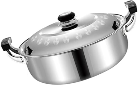 Veemoon 26cm Stainless Steel Hot Pot Divider and Lid Double Handle Divided Hot Pot Cooker for Two-Flavor Multi-Purpose Kitchen Cookware Suitable for Induction and Gas Stoves