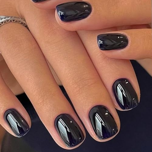 KQueenest Schwarz Press On Nails Kurz Eckig - Künstliche Nägel zum Aufkleben Kurz, Natürlich Einfarbig Fake Nails Fingernägel zum aufkleben, Glänzende Gel Full Cover Acryl Nägel für Frauen, 24 Stück