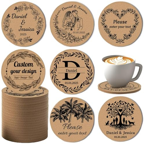 Personalisierte Untersetzer, Personalisierte Korkuntersetzer mit Text, Namen, Logo, Untersetzer-Set Personalisierte, rutschfeste, Hitzebeständig, Personalisiertes Bar-Untersetzer für Getränke