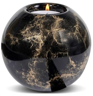 Urne mit Kerzenhalter | Elegante Urn aus Glas für geliebte Menschen | Terroso Urne Hund und Katze | 500 ml Erinnerungsstück– Schwarz/Gold