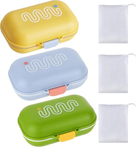 SIXHAOBU 3pcs Seifenbox Reise Set Ausgespreichtes Seifen Gehäuse Mit Deckel und 3 Seifen Sack Badezimmers Für Bar Seife Reisetasche Seifenbox Seifen Behälter Für Badezimmer