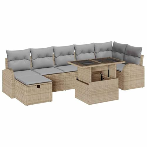 vidaXL 8-delat trädgårdsoffセット med kuddar Beige Poly Rattan Förvaringsfunktion Modulär utomhusmöbler Sektionssoffa Patio sittplats för balkong lounge