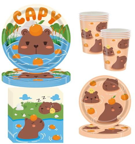 Capybara Party Supplies, Capybara Tableware Set, Capy-bara Themes Party Supplies Decorations, Includes Paper Plates Paper Cups Napkins, Capybra Decoration Set