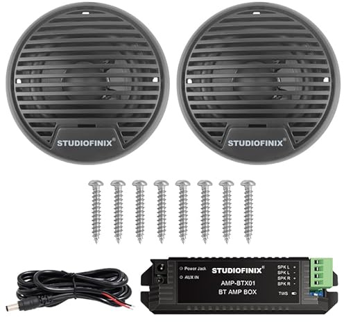 Studiofinix 3-tums Bluetooth-vattentätt väderbeständigt koaxialbåttryckssystem marint stereo-utomhushögtalarsystem för bil, skåpbil, lastbil, traktor, husbil (grå)