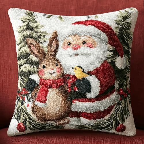 XDEGHUANGSS Kit de tapicería para cojín y alfombra – Conjunto completo de bricolaje, tema de Navidad, para salón y dormitorio, 43 x 43 cm – 18