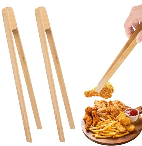 WQNNQW Lot de 2 pinces en bois, pinces à barbecue en bois, pinces en bois, pinces à barbecue, réutilisables, pour rôtir, salade, bonbons, concombres, grillades