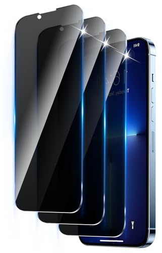 LZAYN 3 Pack Privacy Screen Protector for iPhone 13 Pro Max/14 Plus | Impact-Resistant,Anti-Scratch,Bubble Free,Black Anti Spy Tempered Glass Film,Easy Installation