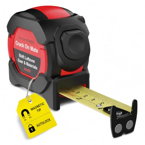 Crack On Mate 8m/26ft Tape Measure, Auto Lock Measuring Tape, Heavy Duty Magnetic Hook, 25mm Double Sided Nylon Blade, Class 2 Accuracy, Shockproof Case - Built for UK Trades & DIY