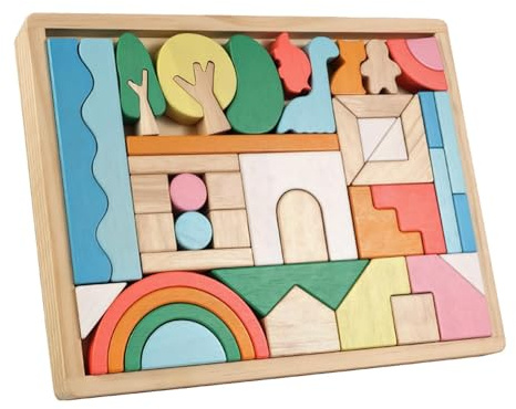 SZLIFE Jeu d'empilage en Bois, Blocs de Construction, Apprentissage des Couleurs, Outil pédagogique, décoration pour Enfants de 1