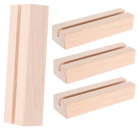 Supvox Tischkartenhalter Holz 4 Stück 5mm Schlitz Kartenhalter aus Holz für Kalender und Fotos 10X3X2cm Rustikale Holzoptik für Hochzeitstisch und Dekoration