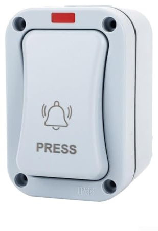 Interruttore per campanello impermeabile per esterni, con pulsante illuminato, IP66, resistente alle intemperie, per montaggio su patio, 20 A AC250 V, grigio