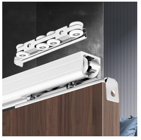 Schiebetür-Schienenset, 3 4 5 6 7 8 9 10 ft Aluminium-Schiebetürsystem mit Soft-Close-Funktion für Kleiderschränke, läuft sanft und leise(Silver,3.1ft/94cm)