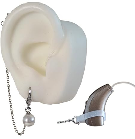 Pendiente antipérdida de audifonos para sordera | Cadena de retención para sujeción de audífonos para sordos | Evita caídas y pérdidas accidentales de amplificadoreS o implantes cocleares. (Plata)